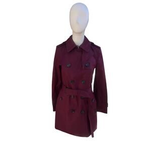Coach Women’s Double Breasted Trench Coat Burgundy Wine Red XSP Petite Belted